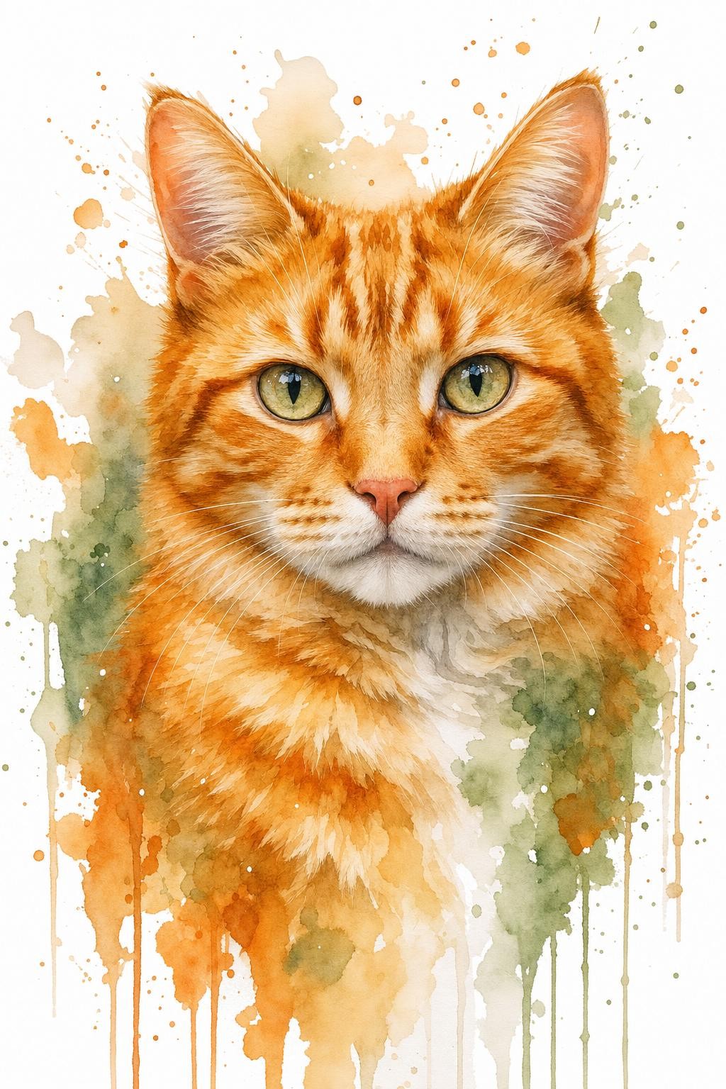 Portrait aquarelle chat roux