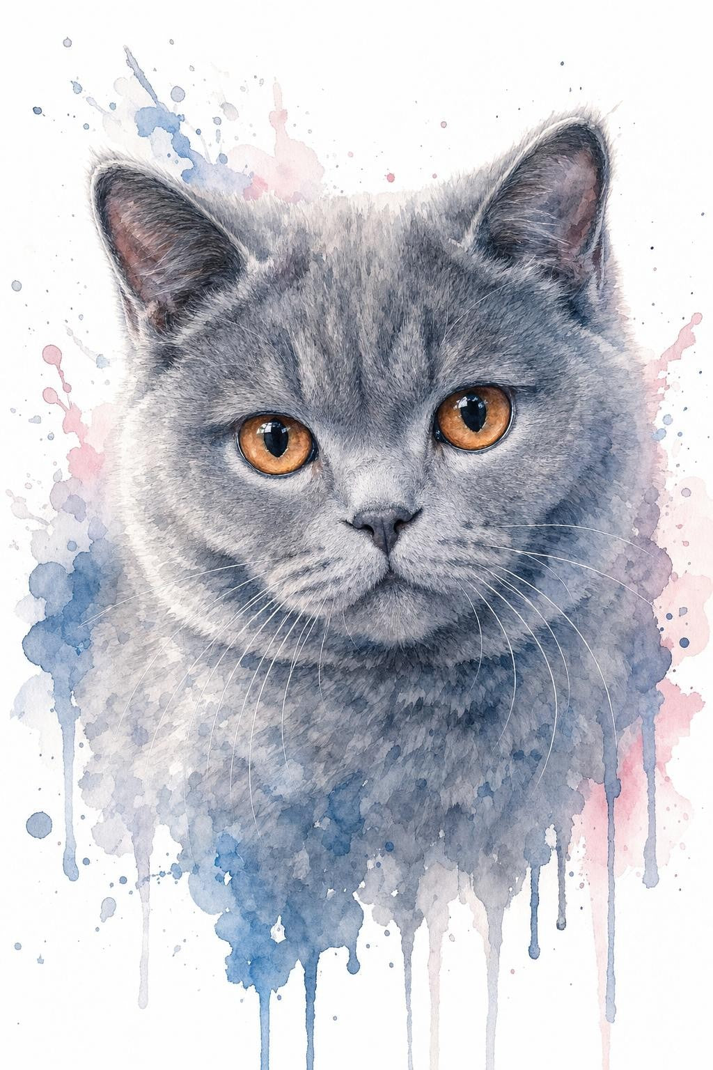 Portrait aquarelle chat British Shorthair